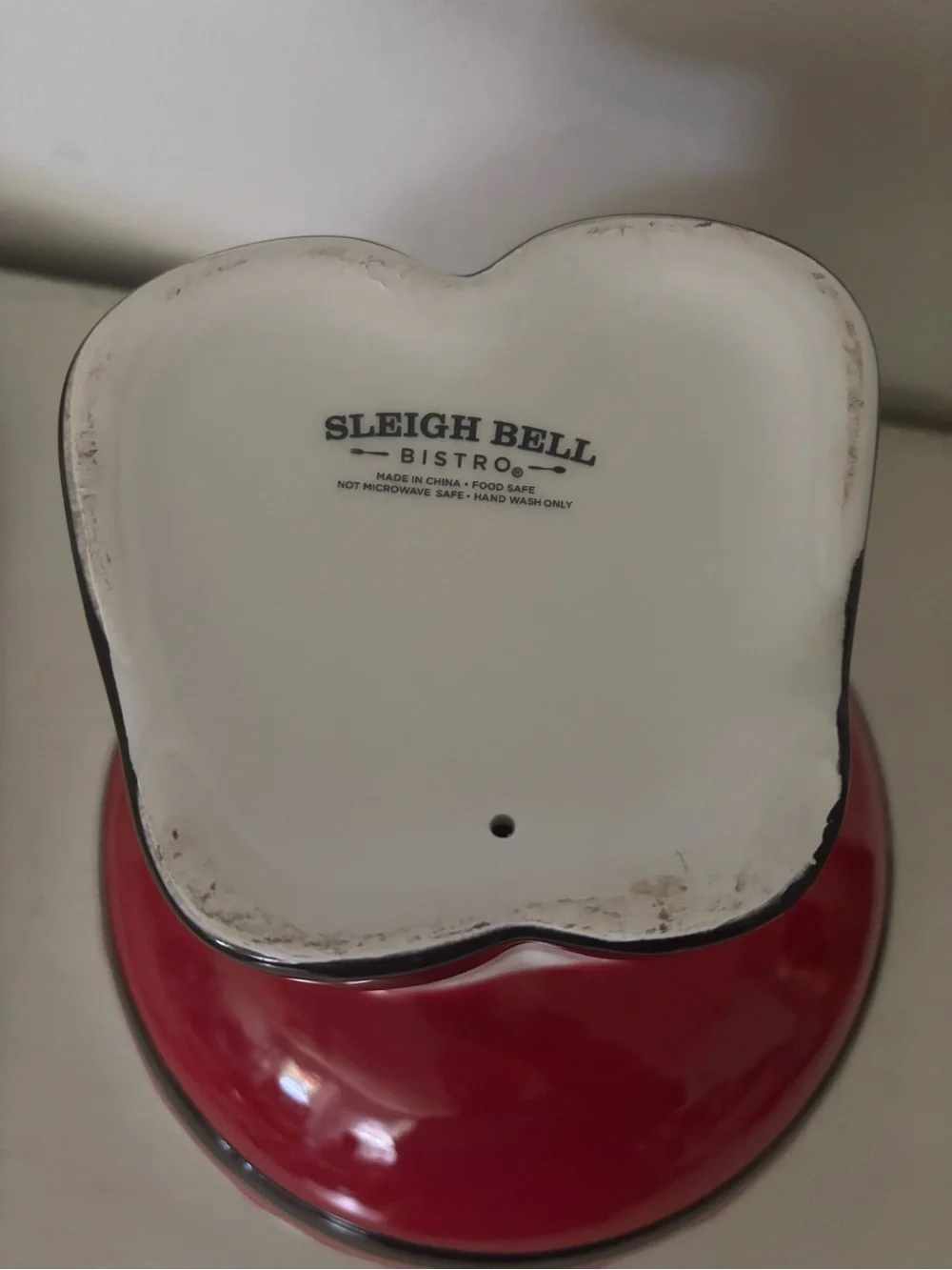 Sleigh Bell Bistro Red Ceramic Pedestal Bowl with Black Trim